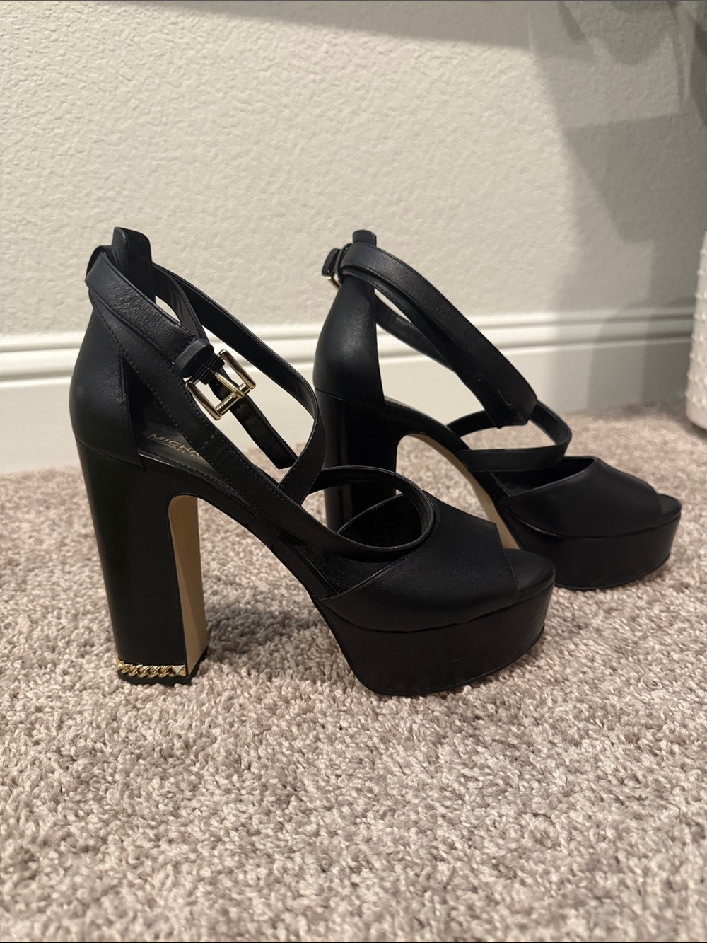 Michael Kors Audrey Black Platform High Heel with Gold Accent